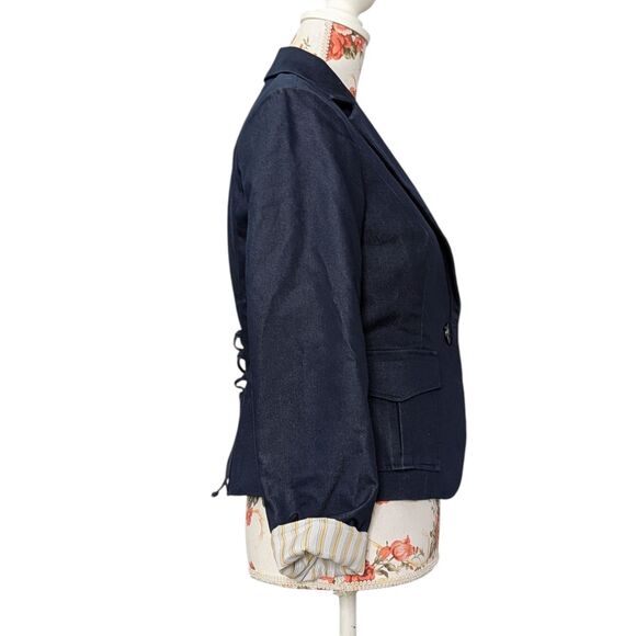 Donna Degnan Size 4 Blazer Tie Back Denim Look Office Siren Career Corpcore - Picture 4 of 11